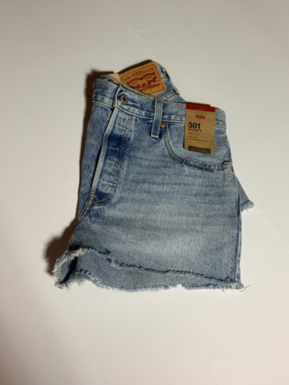 Levi's Washed Blue 501 Frayed-Hem Denim Shorts